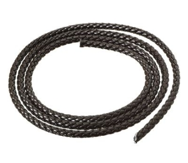 Braided leather strap, 5 mm, black, length 1 m