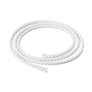 Braided leather strap, 5 mm, white, length 1 m