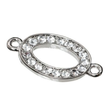 Pendant with rhinestone oval, 24 x 15 mm, silver-coloured