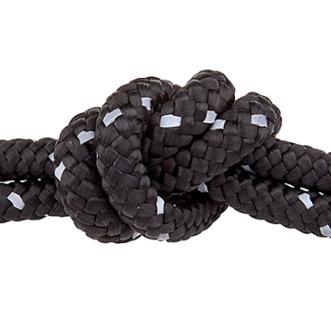 Sail rope, diameter 10 mm, length 1 m, black with reflective stripes