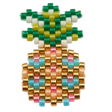 Handgefädeltes Ornament aus japanischen Rocailles, Anhänger Ananas, 27 x 15 mm