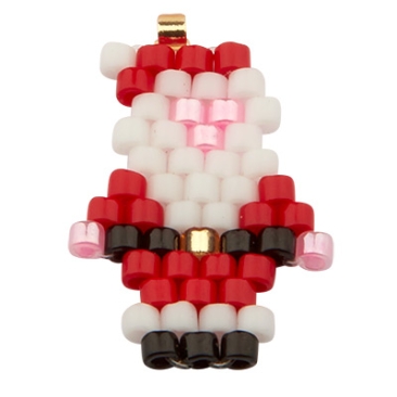 Handgefädeltes Ornament aus japanischen Rocailles, Weihnachtsmann, 17,5 x 11,5 mm