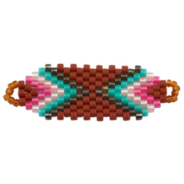 Hand-threaded ornament made of Japanese rocailles, bracelet connector rhombus, brown-pink, 36 x 11.5 mm