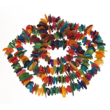 Brin de perles de coquillages, chips, env. 11 x 7 mm, longueur env. 70 cm, multicolore