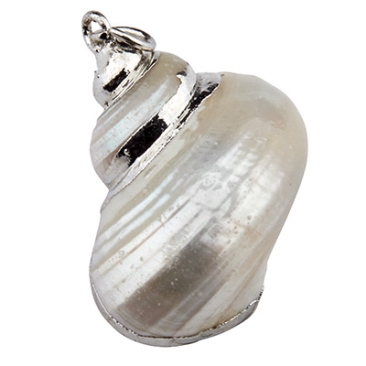 Galvanised spiral shell pendant with loop, silver-coloured, approx. 29.5 x 22 mm