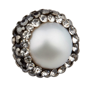 Perle de coquillage ronde avec Polymer Clay et pierres de strass, blanche, environ 14,0 mm