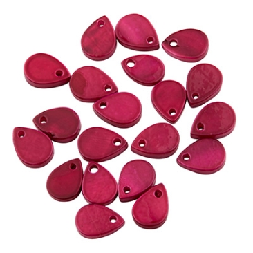 Shell pendant drops, dyed , 8 x 6 x 1,5mm, loop: 1,2 mm, fuchsia, 20 pieces