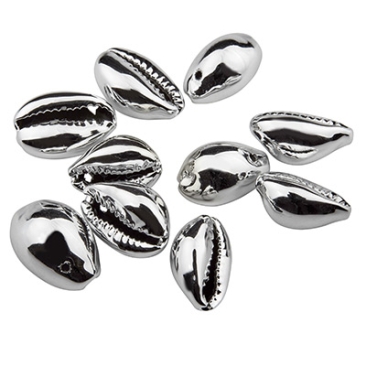 Cowrie shell pendant, galvanised, silver-coloured, 18.5 x 11.0 mm, 10 pieces