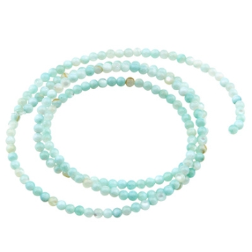 Freshwater shell beads strand, ball,diameter approx. 2.5 mm, aqua coloured, length approx. 40 cm