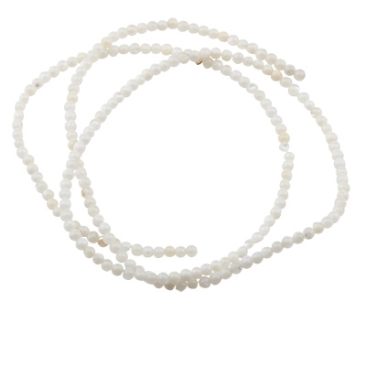 Freshwater shell beads strand, ball,diameter approx. 2.5 mm, white coloured, length approx. 40 cm