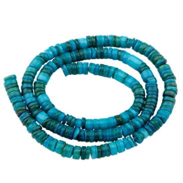 Brin de perles de coquillages, disque, coloré en bleu foncé, 5,5 x 0,4-6 mm, longueur environ 40 cm