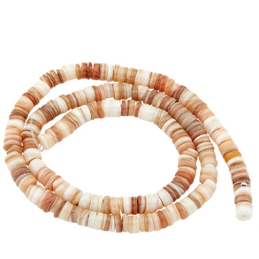 Brin de perles de coquillages, disque, coloré en blanc, 5,5 x 0,4-6 mm, longueur environ 40 cm
