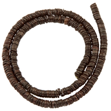 Brin de perles de coquillages, disque, coloré en brun, 5,5 x 0,4-6 mm, longueur environ 40 cm