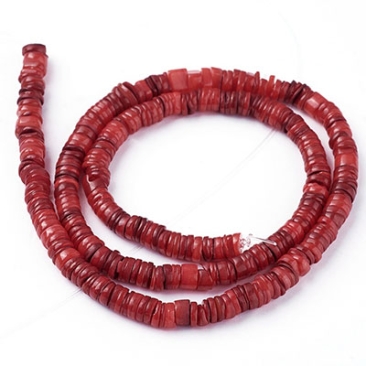 Schelpkralen streng, schijf, roodkleurig, 5,5 x 0,4-6 mm, lengte ca. 40 cm