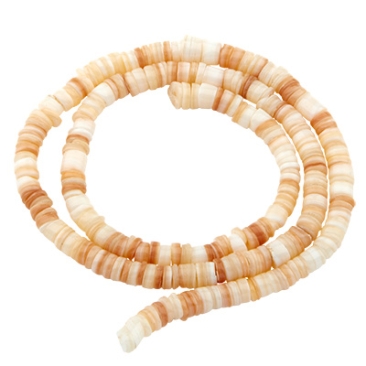 Brin de perles de coquillages, disque, teinté en beige, 5,5 x 0,4-6 mm, longueur environ 40 cm