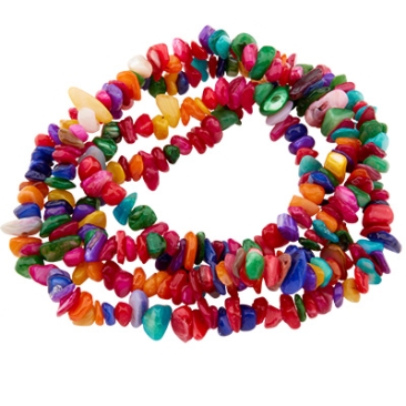 Strand of freshwater shell beads chips, dyed multicolour, 4-14 x 4-8 x 1-8 mm, length approx. 80 cm