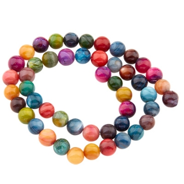 Brin de perles de coquillages d'eau douce, colorées, boules, multicolores, 7 mm, longueur du brin environ 35 cm