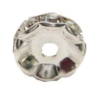 Rhinestone rondell, round, 6 mm, silver plated