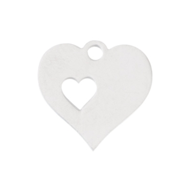 Stainless steel pendant, heart, 12 x 12 mm, silver-coloured