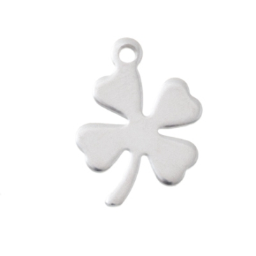 Stainless steel pendant, cloverleaf, 12.5 x 10 mm, silver-coloured