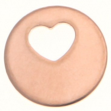 Stainless steel pendant, round with heart, diameter 12 mm, rose gold-coloured