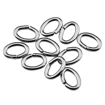 Stainless steel binding rings oval open 6.0 x 4.0 mm, silver-coloured, 10 pcs.
