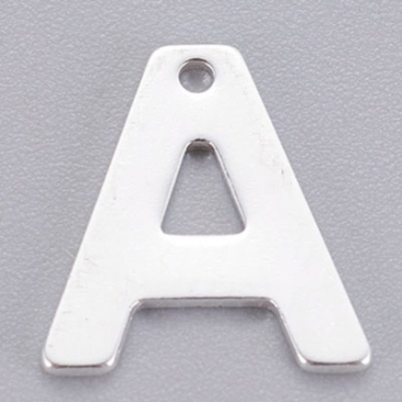 Roestvrij stalen hanger, letter A, 11 x 10 mm, zilverkleurig