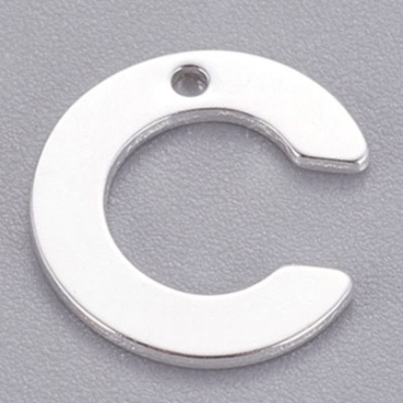 Pendentif en acier inoxydable, lettre C, 11 x 10 mm, argenté