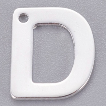 Stainless steel pendant, letter D, 11 x 9 mm, silver colour