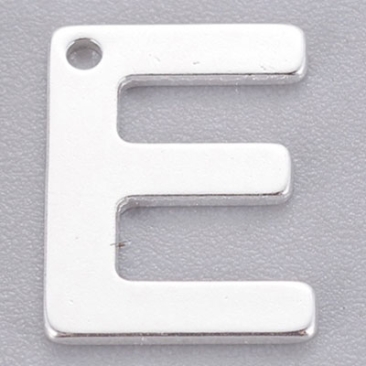 Roestvrij stalen hanger, letter E, 11 x 8 mm, zilverkleur