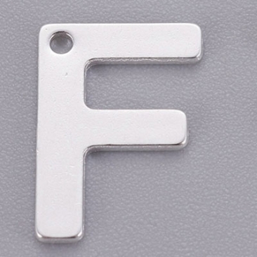 Roestvrij stalen hanger, letter F, 11 x 7,5 mm, zilverkleurig