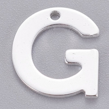 Pendentif en acier inoxydable, lettre G, 11 x 9,5 mm, argenté