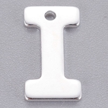 Stainless steel pendant, letter I, 11 x 5.5 mm, silver colour