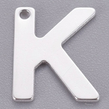 Roestvrij stalen hanger, letter K, 11 x 9 mm, zilverkleurig