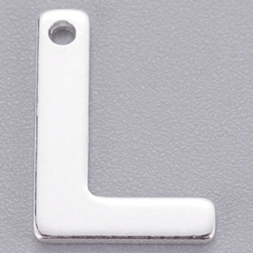 Pendentif en acier inoxydable, lettre L, 11 x 7,5 mm, argenté