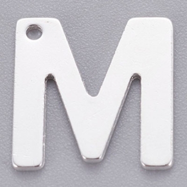Pendentif en acier inoxydable, lettre M, 11 x 10,5 mm, argenté