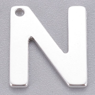 Roestvrij stalen hanger, letter N, 11 x 9 mm, zilverkleur