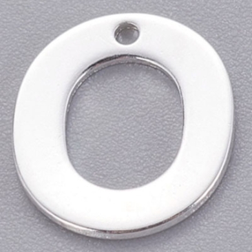 Stainless steel pendant, letter O, 11 x 9.5 mm, silver colour
