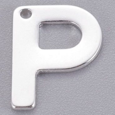 Pendentif en acier inoxydable, lettre P, 11 x 8,5 mm, argenté