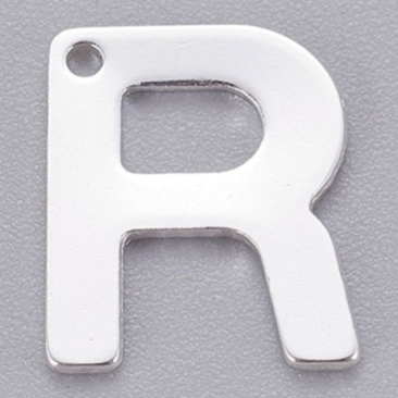 Stainless steel pendant, letter R, 11 x 9 mm, silver colour