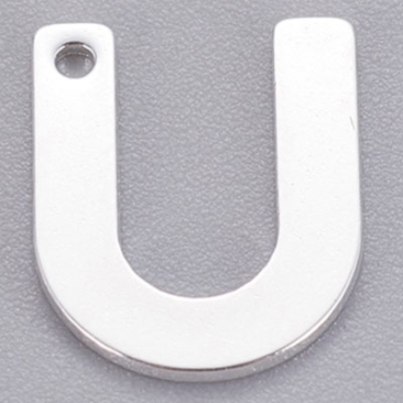 Stainless steel pendant, letter U, 11 x 9 mm, silver colour