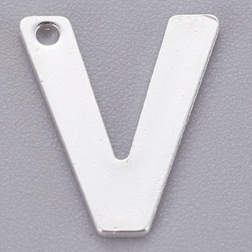 Pendentif en acier inoxydable, lettre V, 11 x 9 mm, argenté