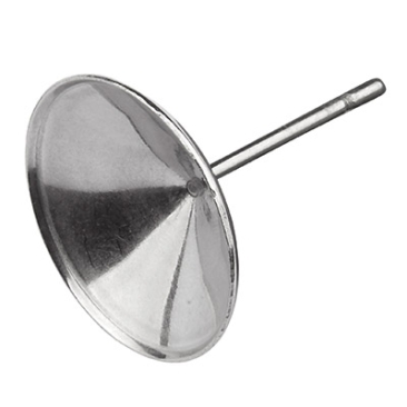 Edelstalen oorstekers met zetting voor Swarovski Rivoli met 12 mm diameter, zilverkleurig, 15,5 x 12,5 mm, steker: 0,8 mm