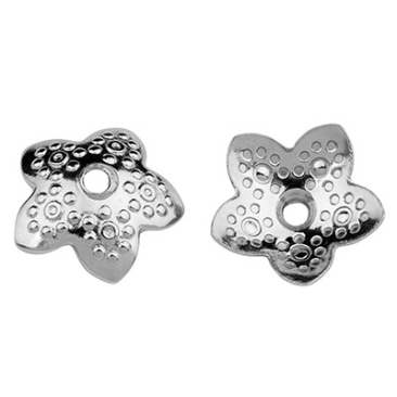 Stainless steel bead cap, flower, silver-coloured, 10 x 3 mm, hole: 1mm