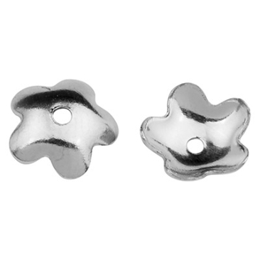 Stainless steel bead cap, flower, silver-coloured, 5.5 x 6 x 2 mm, hole: 0.5 mm