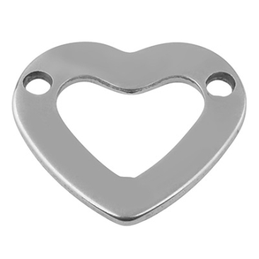 Stainless steel bracelet connector, heart, silver coloured, 10x11x0.8mm, eyelet 1.2mm
