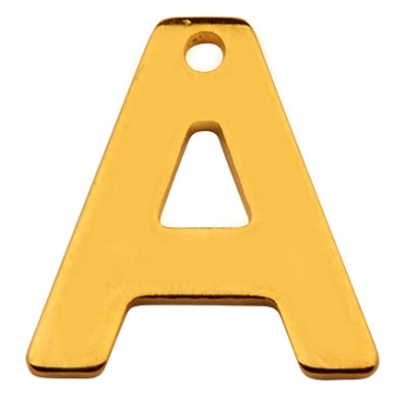 Stainless steel pendant, letter A, gold-coloured, 11 x 10 x 0.8mm, loop 1mm