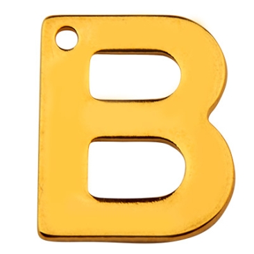 Pendentif en acier inoxydable, lettre B, doré, 11 x 9 x 0,8mm, oeillet 1 mm