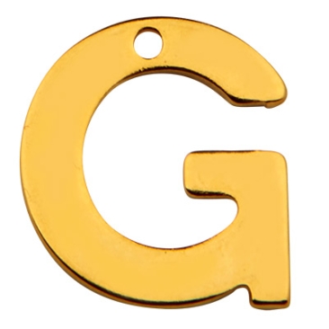 Stainless steel pendant, letter G, gold-coloured, 11 x 10 x 0.8mm, loop 1mm