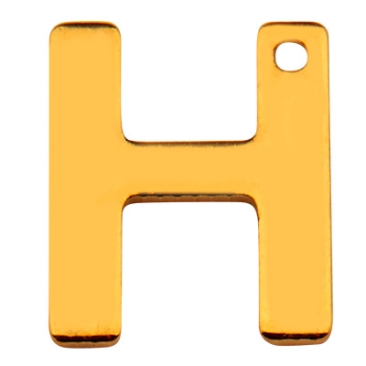 Stainless steel pendant, letter H, gold-coloured, 11 x 9 x 0.8mm, loop 1mm